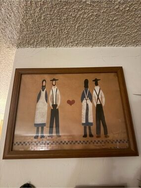 Folk Art Couples Wall Art in Brown and Navy
